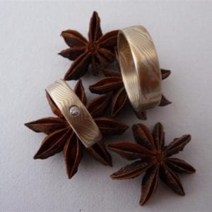 Mokume Gane Ringe mit Brillant 0,03 ct.