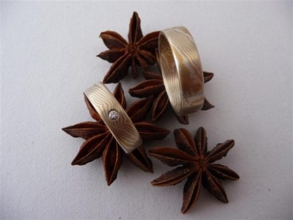 Mokume Gane Ringe mit Brillant 0,03 ct.
