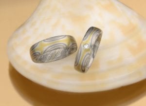 Mokume Gane Ringe Gestülpt mit Brillant