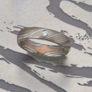 Mokume Gane Ring mit Brillant 0,03ct