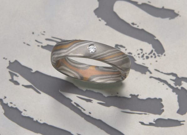 Mokume Gane Ring mit Brillant 0,03ct